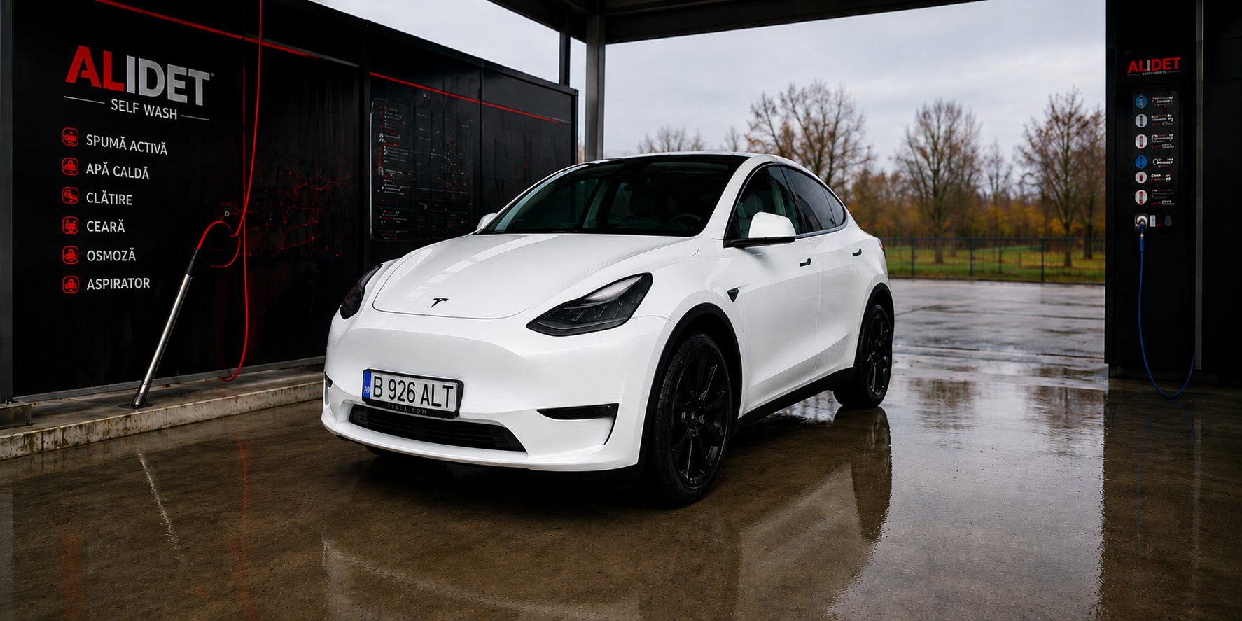 Mașină Tesla curată după spălare